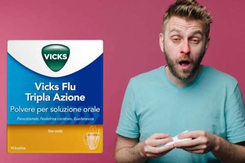 Recensione del farmaco Vicks Flu Tripla Azione Bustine, con tutte le informazioni del foglietto illustrativo spiegate: indicazioni, dosi e modo d'uso, effetti collaterali e controindicazioni, prezzo e migliori offerte online