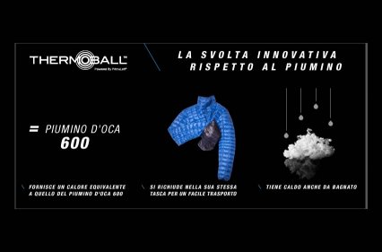 Thermoball è stato progettato per fornire un'alternativa sintetica al piumino d'oca, più leggera, più resistente all'acqua ed ugualmente efficace nel proteggere dal freddo